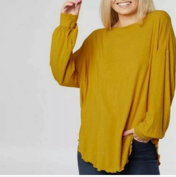Free People Tops - Free People Shimmy Shake Top Untamed Gold Open Back Ribbed Oversized small